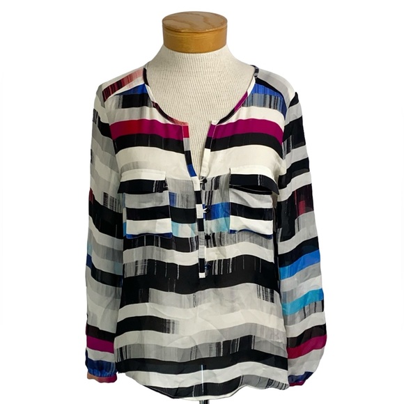 Parker Silk Marissa Stripe V-Neck Blouse Blue Size XS - Picture 3 of 4